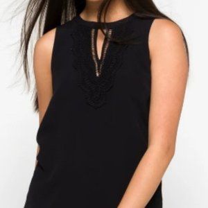 Pale Sky Quin Sleeveless Keyhole Crochet Blouse